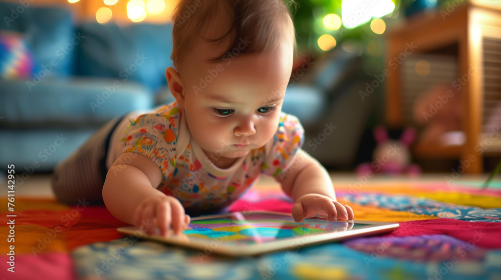 Toddler Focused on Interactive Educational Tablet Game Toddler Focused on Interactive Educational Tablet Game