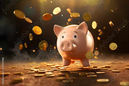 piggy bank and golden coins