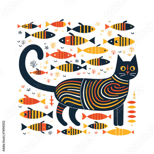A funky cat and fishbone pattern illustration perfe