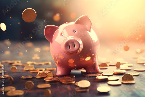 piggy bank and gold coins