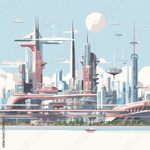 A futuristic city skyline with towering skyscrapers