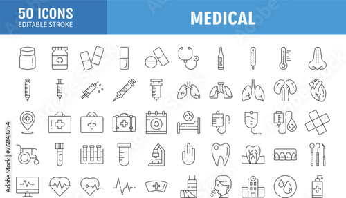 Medical Line Icons set. Editable Stroke. Vector illustration