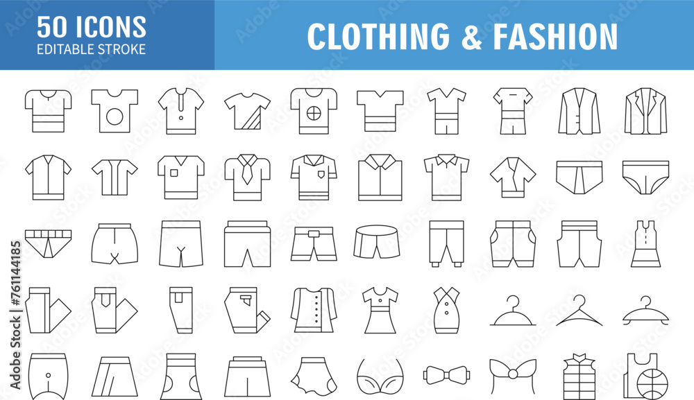 © ARIF MIFTAHUL ANWAR - Clothing icon set. Dress, polo t-shirt, jeans, winter coat, jacket pants. Vector illustrations