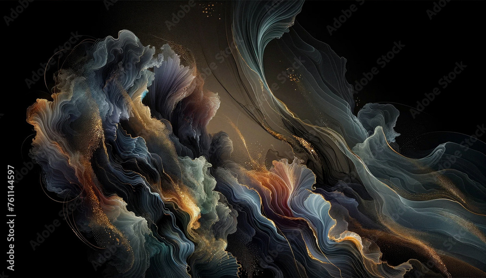 Fototapeta premium Abstract fluid art dark tones with gold accent with copy space for text for background, banner in concept luxury.