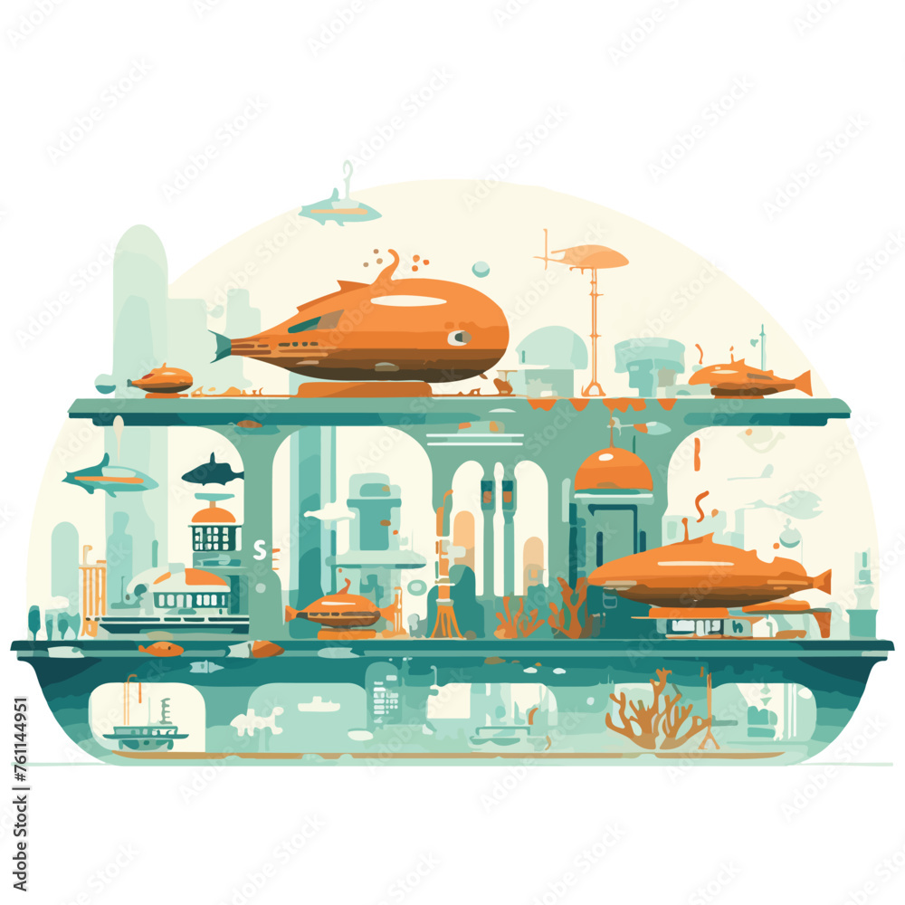 A futuristic underwater city with domed structures