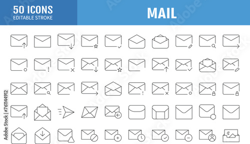 Mail line icon set. Editable stroke. Containing as  E-Mail, Address Book, Envelope, Letter Sending, Inbox Letter and more. Vector illustration