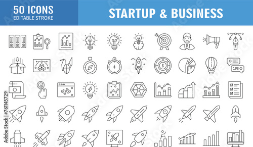Business icon set. startup, planning, company, management, profit and successful key icons. Solid icons vector collection.