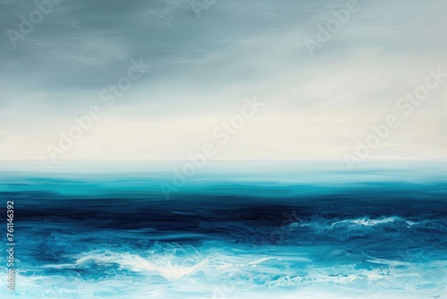 A Painting of a Vast Ocean, A serene seascape with a blend of turquoise and indigo creating a calming effect, AI Generated