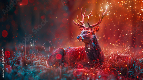 Stag Party Background a mature stag seated on grass, generative Ai