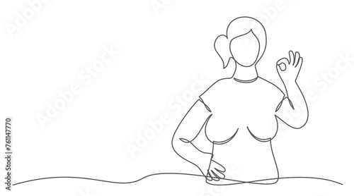 Ok One line drawing isolated on white background