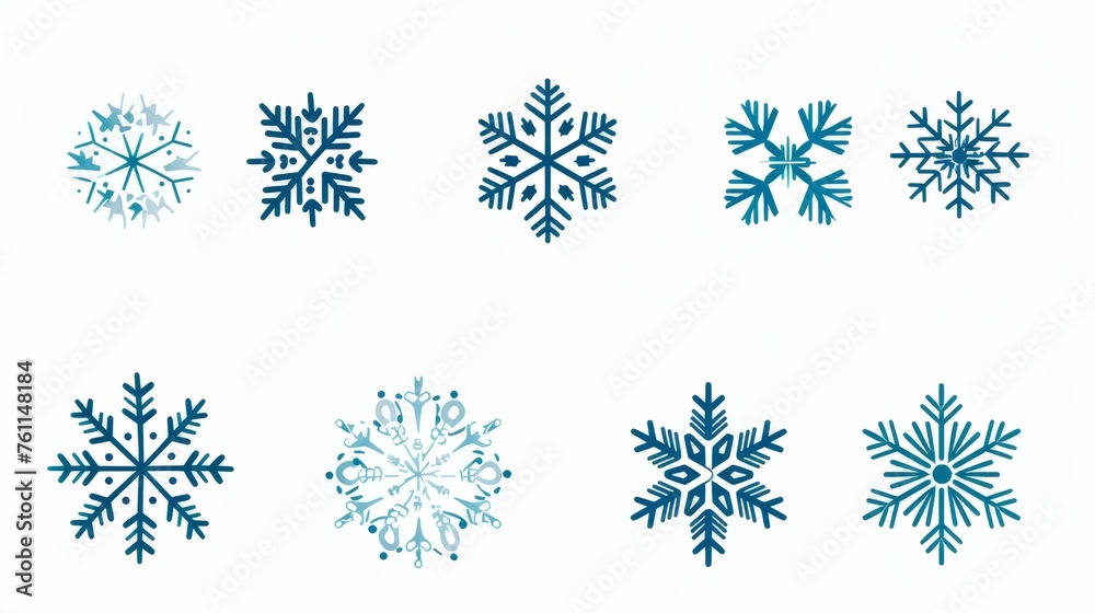 Icon set of snowflakes. Winter snowflakes, design element. Iced cold crystal ornaments for Christmas holidays. Icy line symbols, decorations. Flat graphic modern illustrations isolated on white Icon set of snowflakes. Winter snowflakes, design element. Iced cold crystal ornaments for Christmas holidays. Icy line symbols, decorations. Flat graphic modern illustrations isolated on white