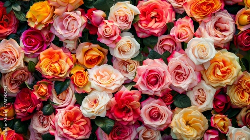 Fabric print of roses in a bunch, repeating design © Mark