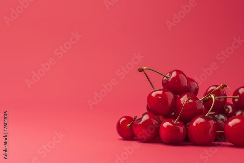 A Pile of Cherries on a Pink Surface