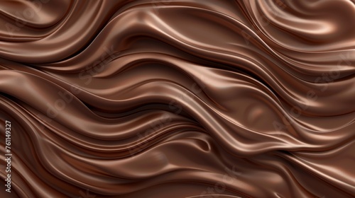 This is a chocolate texture background with mousse waves and swirls abstract wavy pattern. There is a satin chocolate brown waves, dark cream, smooth soft flow ripples, and a horizontal backdrop. It
