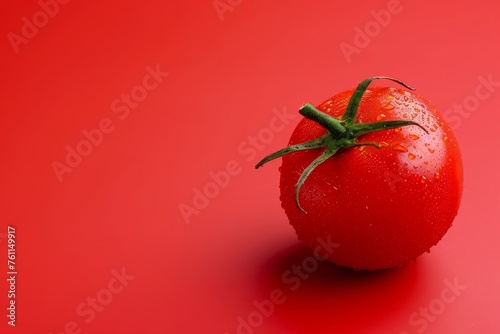 Red Tomato With Green Stem on Red Background © Yasir
