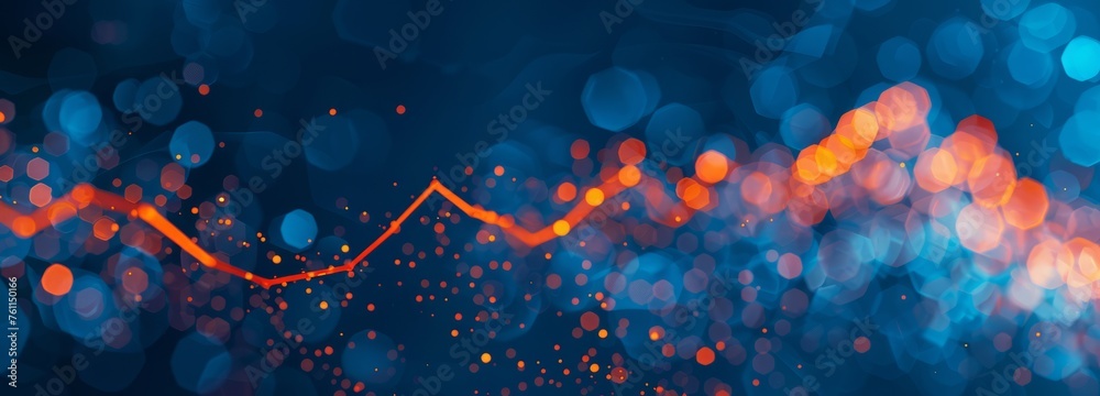 Charts showing the uptrend, background material for financial newspapers, charts of the financial stock market with trend lines, charts in blue, orange and red lines and arrows, - obrazy, fototapety, plakaty 