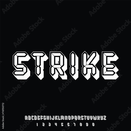 STRIKE, strong sporty military font style alphabetical vector set