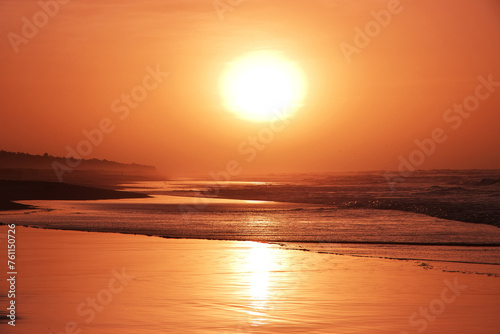 Sunset of Atlantic ocean, close Lake Rose, Senegal, West Africa