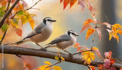 Autumn Serenade: Two Birds Perched Among Vibrant Leaves" © Sadaqat