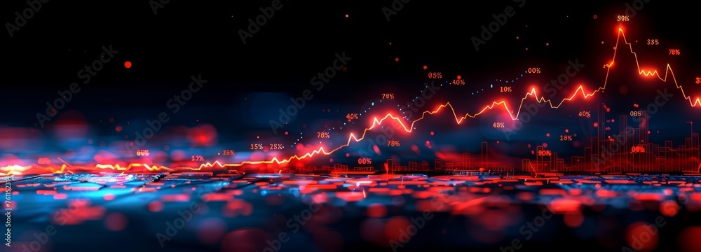 Financial stock market charts with trend lines, blue charts, orange and red lines and arrows, charts showing uptrends, background material for financial newspapers