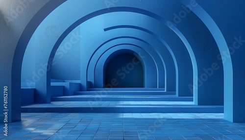 Abstract 3d render geometric composition blue background design