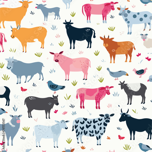 Fototapeta Naklejka Na Ścianę i Meble -  A grunge farm animals seamless pattern abstract art