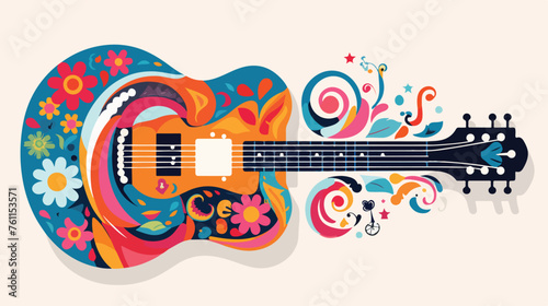 Hippie guitar design flat vector isolated on white background