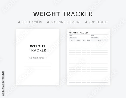 Weight Tracker Template Printable Simple Weight Log Record Journal Sheet Letter Size