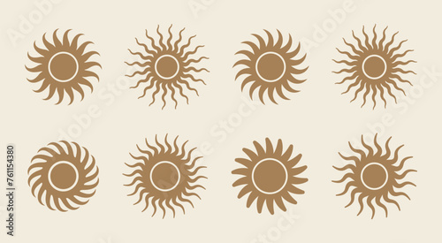 Sun Decorative Elements, Sun Modern Geometric Shape, Graphic icons vector illustration