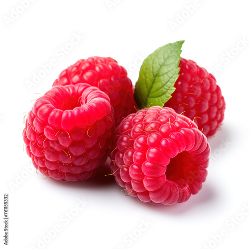 Organic, natural, fresh and healthy red raspberries white fruit background 