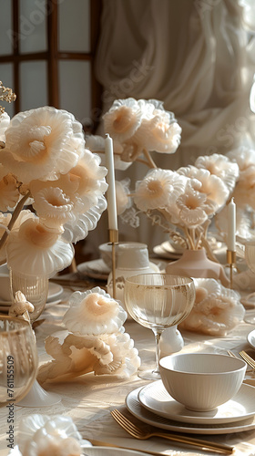 Jellyfish aesthetics - jelly, smoothness and volume of forms in table setting.