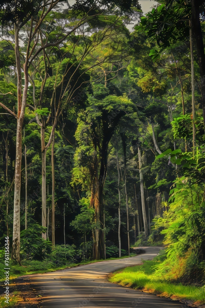Fototapeta premium Experience the timeless allure of a serene forest glen bathed in the soft glow of twilight with a nature background, where ancient trees whisper secrets of the ages, Generative AI