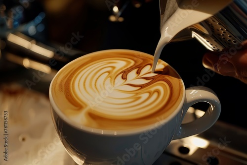 Intricate Latte Art Design in a Freshly Brewed Coffee