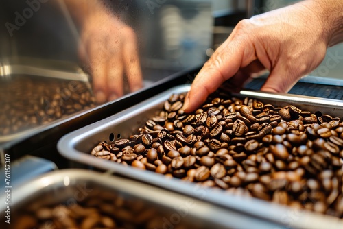 Hand Selecting Top Quality Roasted Coffee Beans, Artisanal Background
