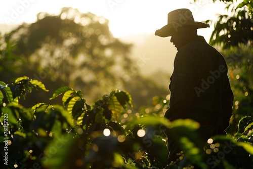 Coffee Plantation Farmer at Early Morning Light