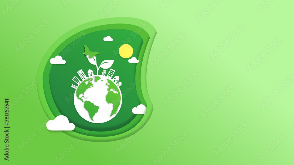 Ecology concept in paper cut style with Butterfly Ecology concept in paper cut style with Butterfly