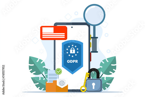 GDPR, General Data Protection Regulation, Network data security, Confidential data protection, Web security, Cyber security technology concept flat illustration for landing page, website banner design