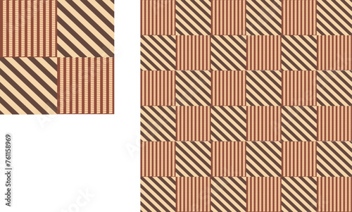 Cream and brown gingham fabric square seamless pattern vintage background vector.	