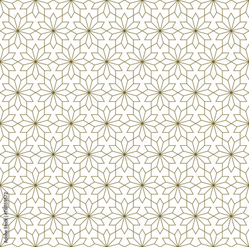 Seamless geometric ornament based on traditional arabic art.Brown color lines.Great design for fabric,textile,cover,wrapping paper,background.Fine lines. © Aleksei