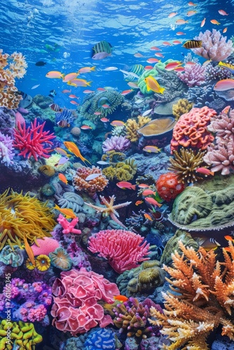 Delve into the mysterious depths of an underwater world teeming with colorful coral reefs and exotic marine life with a nature background  evoking a sense of wonder and awe  Generative AI