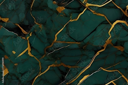 Abstract dark green natural stone marble texture with tine gold, Generative AI photo