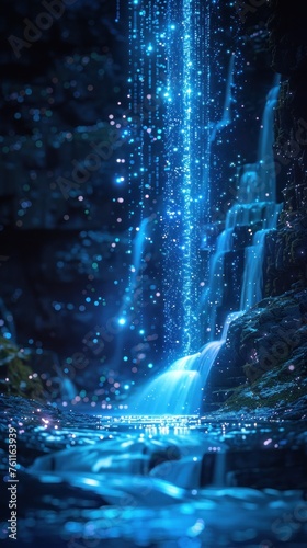 Magic Waterfall of blue lights
