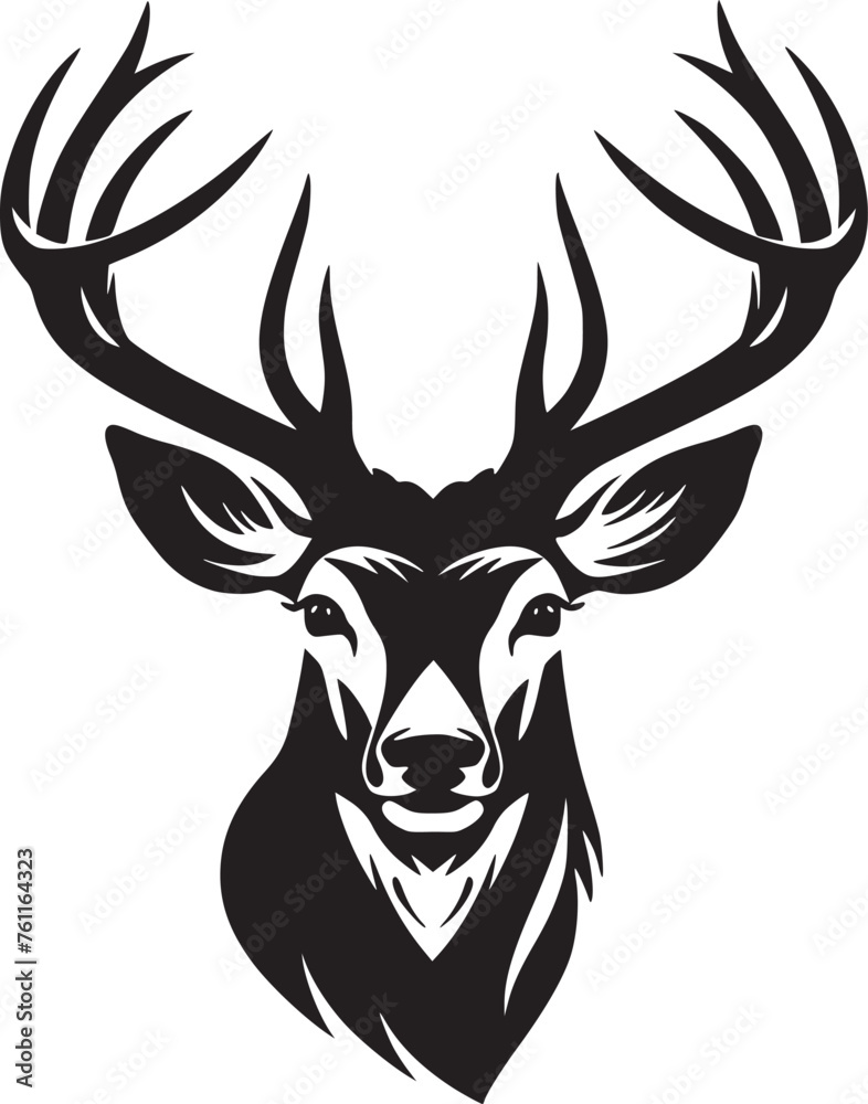 Monochrome deer head with elegant antler Monochrome deer head with elegant antler