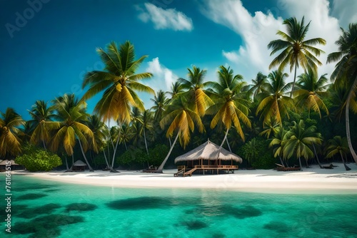 Tropical beach and palm trees  The Maldives  Indian Ocean