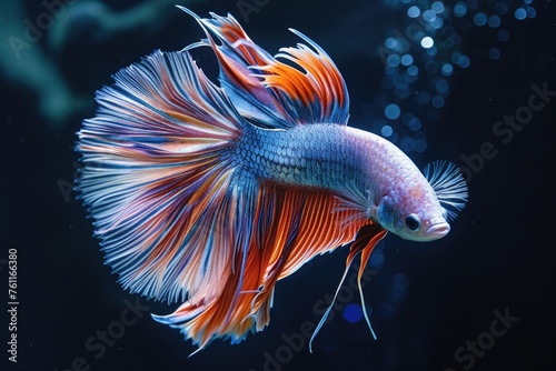 Close Up of a Goldfish Swimming in a Glass Tank  A stunning Siamese fighting fish in full display of its flowing  plume-like fins  AI Generated