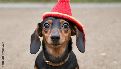 A Goofy Dachshund Wearing A Funny Hat