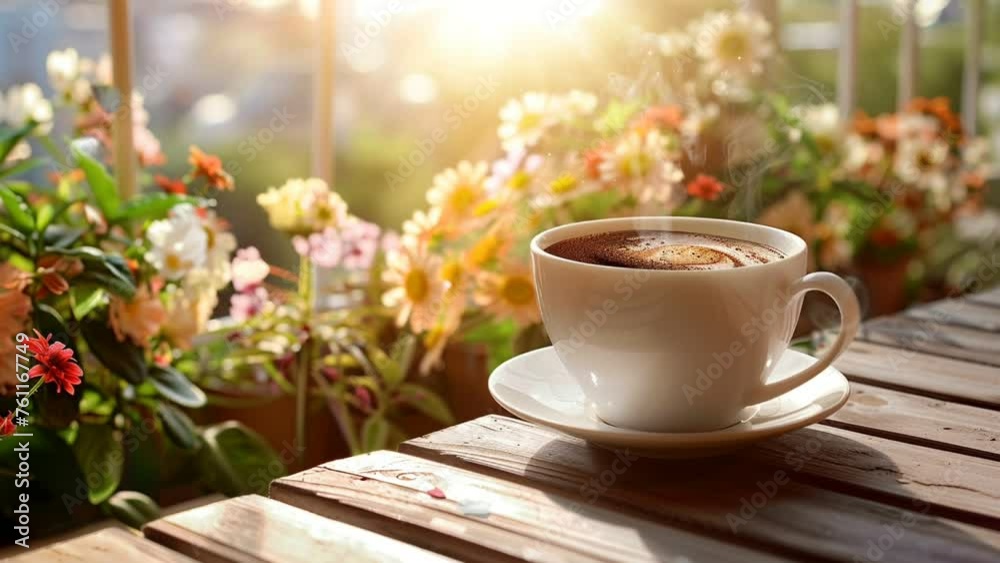 cup of coffee and flowers. seamless looping 4k animation video background cup of coffee and flowers. seamless looping 4k animation video background