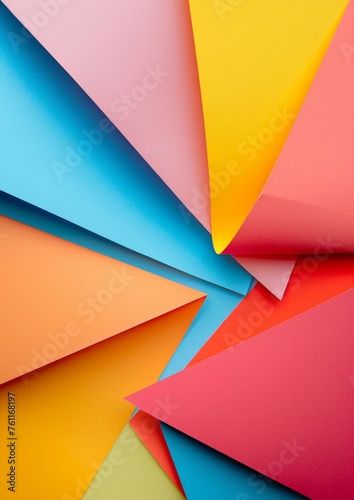 Colored papers on a white background.