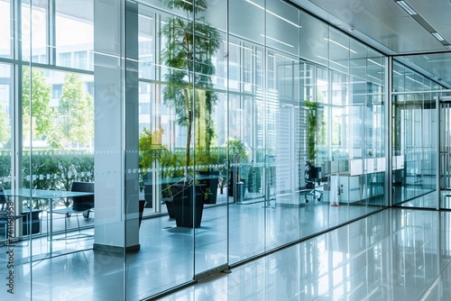 a sleek glass wall an office building - exuding modernity and sophistication