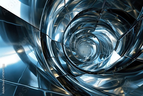 A close-up photograph of a metal object featuring a spiral design etched onto its surface, A swirling vortex of metallic, futuristic shapes, AI Generated photo